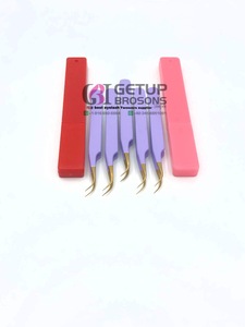 Pince à épiler en acier inoxydable de 10 mm de haute qualité, durable, incurvée, avec revêtement en poudre violette, pointe dorée, anti-magnétique, anti-statique, prise en main fine - Product Image 3