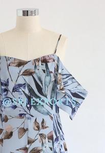 Vestido Maxi con Estampado de Hojas, Hombros Descubiertos, Botones en la Parte Delantera, Mangas Caídas, Decoración y Cierre Lateral Oculto - Product Image 5