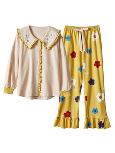 Pyjama en soie et coton pour femmes, vêtements de nuit imprimés, manches longues + pantalon Long, 2 pièces, vêtements de nuit d'été, vente en gros - Product Image 2