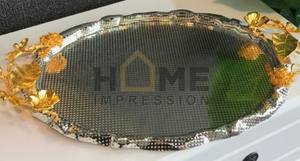 Bandeja de manijas de hojas de lujo de Metal martillado grande ovalada con estilo moderno Bandeja de diseño elegante con ramas Bandeja de hojas al mejor precio - Product Image 6