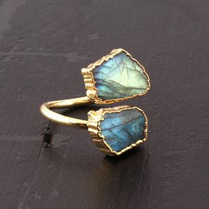 Bague en pierre précieuse Labradorite Multi-Fire Double Stone Designer Jewelry pour les fêtes de mariage Réglable Populaire Galvanoplastie pour - Product Image 4