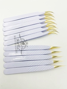 Pinzas para pestañas de color blanco y dorado con agarre fuerte Pinzas para extensión de pestañas Pinzas para pestañas postizas personalizadas - Product Image 4
