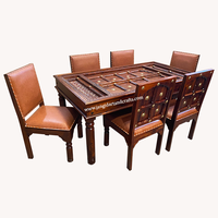 Ensemble de table et de chaises de salle à manger en bois massif de style antique, table de salle à manger sculptée à la main, 6 chaises, meubles de restaurant