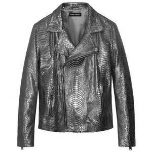 Chaqueta Bomber de Invierno Personalizada, Informal, de Talla Grande, Impermeable, Transpirable, de Cuero de Pitón Plateado Chiodo, Protectora contra el Frío - Product Image 1