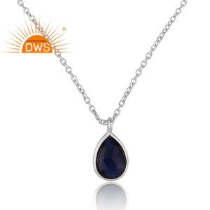 Collier pendentif en corindon bleu naturel en argent sterling fin pour femmes fabricant de bijoux - Product Image 2