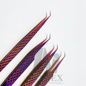 Pince à épiler d'extension de cils en acier inoxydable solide de marque privée avec revêtement de couleur violet plasma - Product Image 1