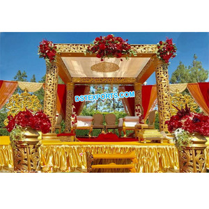 ชุด Mandap ทรงสี่เหลี่ยมสีทองสำหรับงานแต่งงาน,ชุด Mandap สีทองงานออกแบบใหม่ล่าสุด - Product Image 1