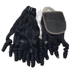 Set <b>bundles</b> and closure frontal wig Bouncy <b>curly</b> Vietnamese High Quality Virgin Remy hair at Wholesale price for Black women - Product Image 1