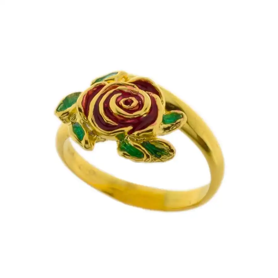 High quality Italian FASHION RING silver 925 Handcraft Paint cadmium NICKEL FREE Jewelry design finger rose flower red green
