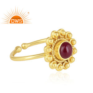 Flor diseño 925 Plata 18K chapado en oro rubí piedra preciosa anillo antiguo joyería al por mayor - Product Image 2