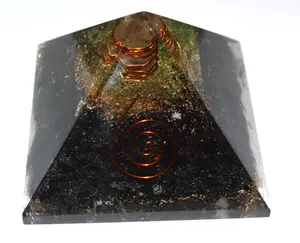 Wholesale Natural Custom Gem Crystals Healing Black Tourmaline Healing Crystals With Turquoise Layer Orgone Pyramid