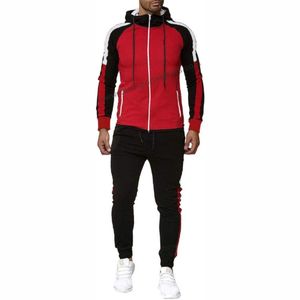 Conjunto de 2 piezas formado por Top y Pantalón deportivo para hombre, chándal con cremallera y capucha, longitud hasta la cintura, con cordón, tiras laterales de contraste, para gimnasio, 2022 - Product Image 1