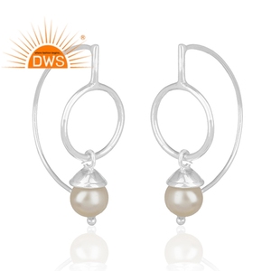 Boucles d'oreilles goutte de pierres précieuses perle blanche Designer créatif Boucles d'oreilles en argent sterling 925 massif Fabricant de bijoux Collection vintage - Product Image 2