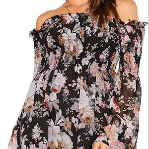 High Quality Lady's <b>Casual</b> Bohemian Maxi <b>Dress</b> Floral Print <b>Off</b>-<b>Shoulder</b> Short Sleeves Natural Waistline Plus Size Women's <b>Dress</b> - Product Image 1
