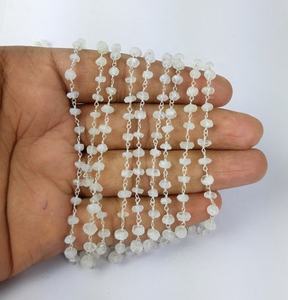 Piedra lunar del arco iris de plata alambre envuelto Rosario Cadena de - Product Image 1