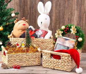 Cestas de mimbre para almacenamiento, organizador de agua, Rectangular, con asas de madera para estantes, 3 uds. - Product Image 6