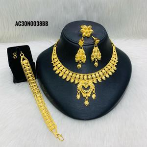 24K Gold Plated Jewelry <b>Necklace</b> Earring Finger <b>Ring</b> Bracelet For Woman - Product Image 1