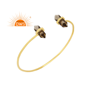 Best Selling Yellow Gold Plated <b>Silver</b> 925 <b>Cuff</b> Bangle Smoky Topaz Gemstone Bangle Jewelry Wholesale Classic Collection - Product Image 1