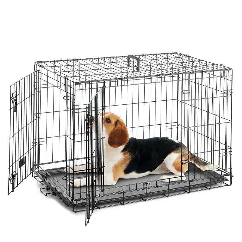 Yüksek kaliteli evcil hayvan kafesi tek, çift kapı katlanır paslanmaz çelik büyük köpek kafes Pet kalem