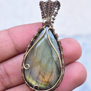 Colgante de cobre de labradorita Natural, colgante de Gema envuelta en alambre de diseñador de cobre, colgantes de labradorita para collares - Product Image 1