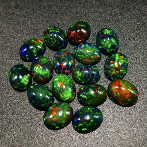 Cabujón de ópalo negro etíope hecho a mano, piedras preciosas de arcoíris naturales, joyería de forma ovalada con espalda plana suelta con piedras - Product Image 2