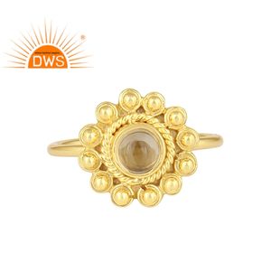 Wholesale Floral Gold <b>Plated</b> <b>Silver</b> Jewelry Supplier Ring Citrine Gemstone Adjustable Ring Jewelry Wholesaler - Product Image 1