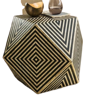 Table de chevet en os incrusté, design moderne en forme de diamant, rayures noires et blanches, résine et bois, meuble de maison pour salon et chambre à coucher, Inde