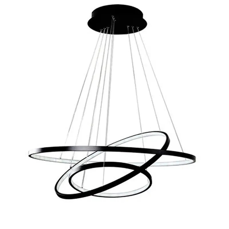 Decorazione moderna anello in alluminio appeso lampade a sospensione a LED acrilico grande cerchio rotondo lampada a sospensione a led lampadario a 3 anelli