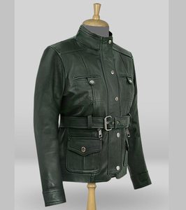 Blouson de motard unisexe en cuir d'agneau brossé, pour motard, Moto et motocycliste, couleur vert foncé, nouveau Design, hiver 2020 — 2021 - Product Image 2