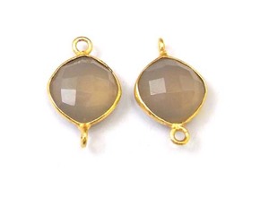 Calcédoine grise résultats de pierres précieuses forme de coussin plaqué or fabrication de bijoux connecteur de lunette à facettes fait main - Product Image 3