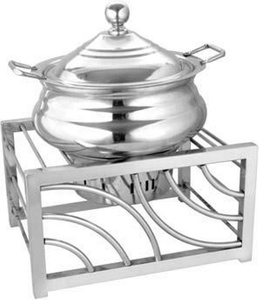 Recipiente para Calentar Comida de Acero Inoxidable con Tapa y Soporte, Circular Plateado, Equipo para Buffet, Calentamiento Manual con Alcohol, Conservación de 4 Horas - Product Image 1