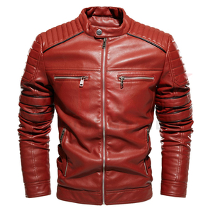 Blouson homme en cuir à col droit, vêtement d'extérieur, style décontracté, vente en gros, - Product Image 3