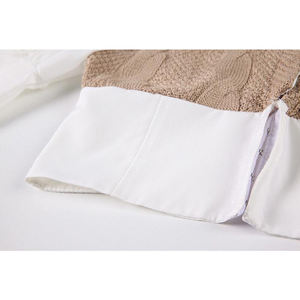 Macheda — chemisier court à manches longues pour femmes, en Patchwork, tricot torsadé, revers, simple boutonnage, Tops, printemps, 2021 - Product Image 4