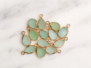 Collar largo de 14 "para mujer, Plata de Ley 92,5, esmalte de oro, piedra Natural drusa en forma de pera, joyería - Product Image 2