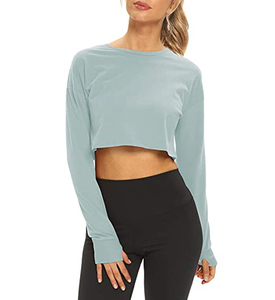 Femmes grande taille respirant haut court sweat couleur unie pull ample entraînement épaule hauts chaud 100% coton tissu intelligent - Product Image 4