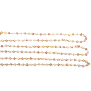 Pink <b>Opal</b> Faceted Rondelle Rosary Chain 6–7mm Brass 18K Gold Plated Wire Wrapped Gemstone Chain Sold by Foot - Product Image 3