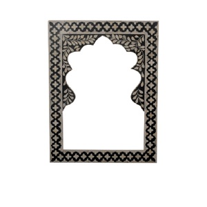 Espejo rectangular con incrustación de hueso, diseño en blanco y negro - Product Image 1