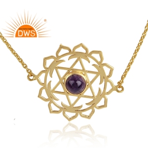 Bracelet Améthyste Pierres Précieuses Joli Chakra Design Bracelet en Argent Sterling Plaqué Or Bijouterie Fabricant Collection Classique - Product Image 2