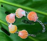 Bracelet Exclusif en Argent Sterling 925 avec Coquillage Naturel et Pierre Précieuse Orange, Maillons Personnalisables, Certifié, Idéal pour Fêtes et Mariages