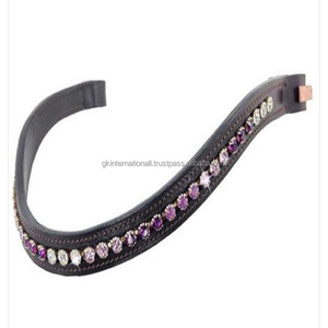 Vente en gros de bandeau en cuir de cheval en cristal véritable pour chevaux à bride bandeau à sourcils véritable canal vide bandeau à sourcils en cuir - Product Image 2