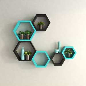 Estante de pared con forma hexagonal, moderno, color negro y azul cielo, verde y negro, precio barato - Product Image 2