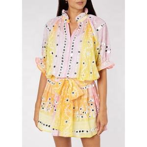 Mini chemise brodée à miroir blanc, vêtements d'été à imprimé Tribal pour femmes, Style, manches frontales plissées, tunique à taille élastique, - Product Image 1