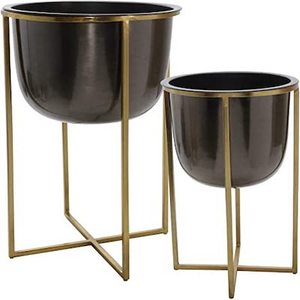 Maceta de Metal negro para decoración del hogar, maceta de diseño de lujo, moderna, metálica, esmalte de oro, para jardín, a la venta - Product Image 1