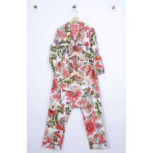 Traje de noche de algodón hecho a mano indio Conjunto de pijama Floral estampado bloque de mano verano otoño primavera vestido de noche - Product Image 5