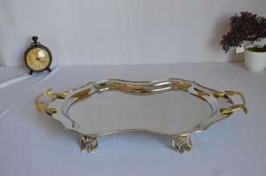 Hot Stainless Steel Rectangle <b>Tray</b> With <b>Gold</b> Handles Decorative Shiny Polish Metal Serving <b>Tray</b> for Wedding and Home Usage - Product Image 4