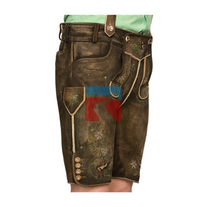 Auténticos pantalones bávaros de cuero ecológico para hombre, tipo dividido, de Herbstlaub Oktoberfest Trachten, en cuero de ante con cinturón. - Product Image 3