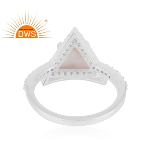 Fine 925 Sterling Silver Natural <b>Cz</b> and Rose Quartz Gemstone Stackable <b>Ring</b> Jewelry for Women Gift for Her - Product Image 3