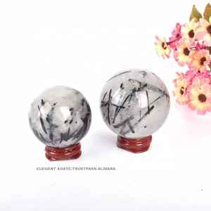 ESFERAS DE RUTILADO NEGRO NATURAL AL POR MAYOR, AGATA BLANCA PULIDA, ESFERAS DE RUTILADO NEGRO PARA SANACIÓN Y DECORACIÓN DEL HOGAR - Product Image 3