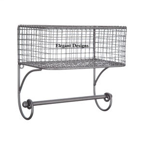 Panier mural décoratif en forme de rectangle classique, élégant, de luxe, fait à la main, en métal, suspendu au mur - Product Image 2