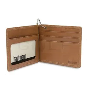 Customized Handmade Best Quality Real Leather Money Clip Wallet With ID Label Window 3 Credit Card Slots & Metal Money Clip